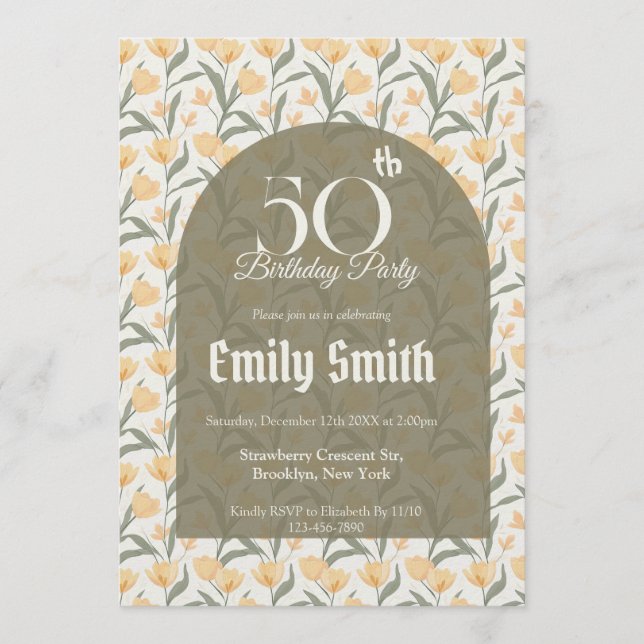 Feminine Tulip Floral 10Th Birthday Einladung (Vorderseite)