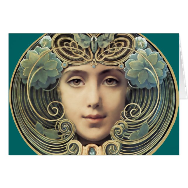 Feminine Vintage Jugendstil Beauty Gruß (Vorderseite (Horizontal))