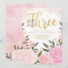 Feminine Wasserfarbe Rosa Rosa Bläschen 3. Geburts Einladung
