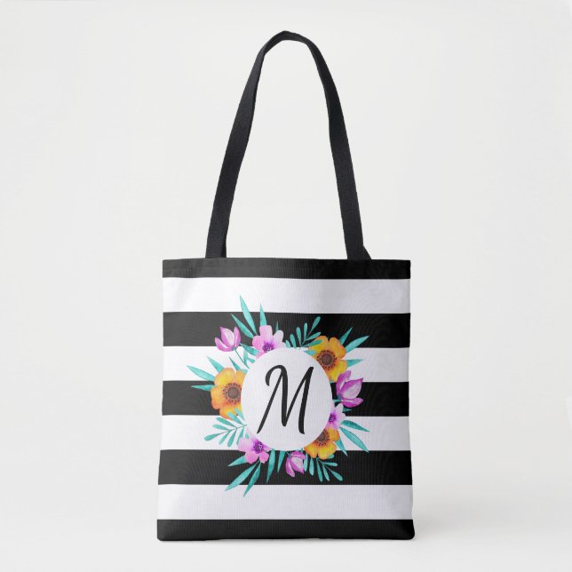 Feminine Wasserfarben Blumenkraut Angepasstes Mono Tasche (Vorderseite)