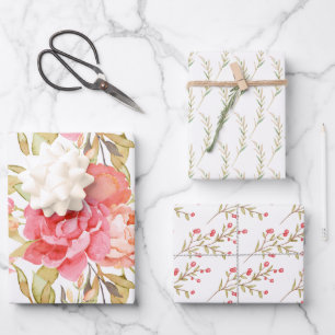 Feminine Wasserfarben Rose Geschenkpapier Set