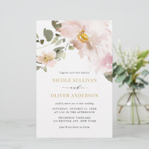 Feminine Watercolor Blush Blume Hochzeit einladen