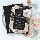 Feminine Watercolor Floral 60. Geburtstagsparty Einladung<br><div class="desc">Dieses elegante,  blumengeschmückte 60. Geburtstagsfest mit schwarzem Hintergrund kontrastiert wunderbar mit den Wintereis-Rosen,  die den Text umrahmen. Der gesamte Text kann mit Ihrem benutzerdefinierten Party personalisiert werden,  auch mit dem Alter. Sie können diese Einladungsvorlage auch für andere Altersgruppen verwenden,  indem Sie die Nummer 60 auf Ihre gewünschte Altersnummer anpassen.</div>