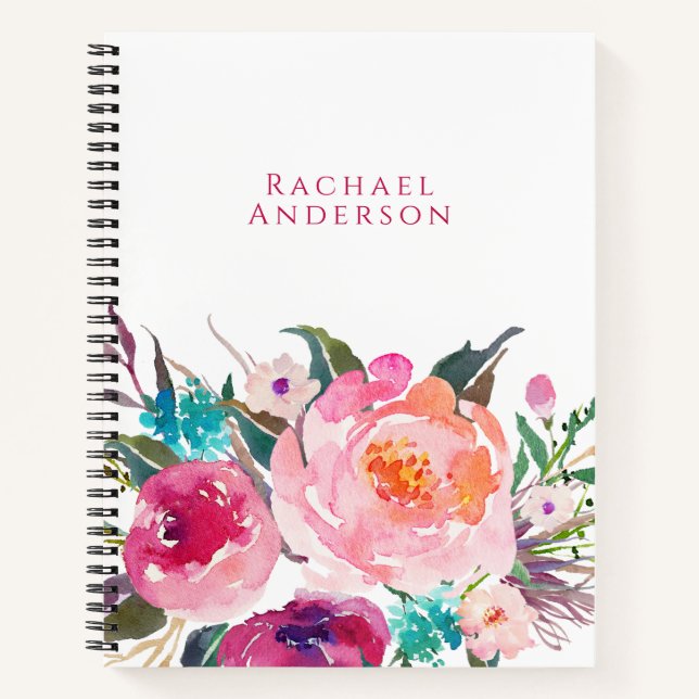 Feminine Watercolor Floral with Your Name Notizbuch (Vorderseite)