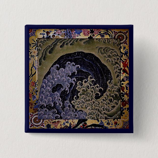Feminine Wave, Hokusai japanische Kunstkunst Button (Vorderseite)