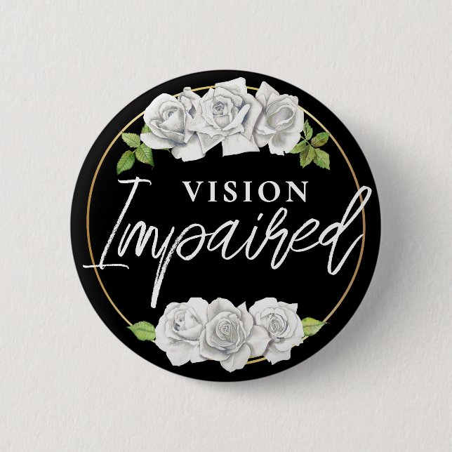 Feminine White Rose Floral Vision Impaired Button (Vorderseite)