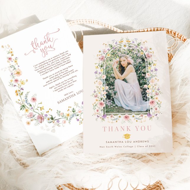 Feminine Wildblume Meadow Abschluss Foto Dankeskarte (Von Creator hochgeladen)