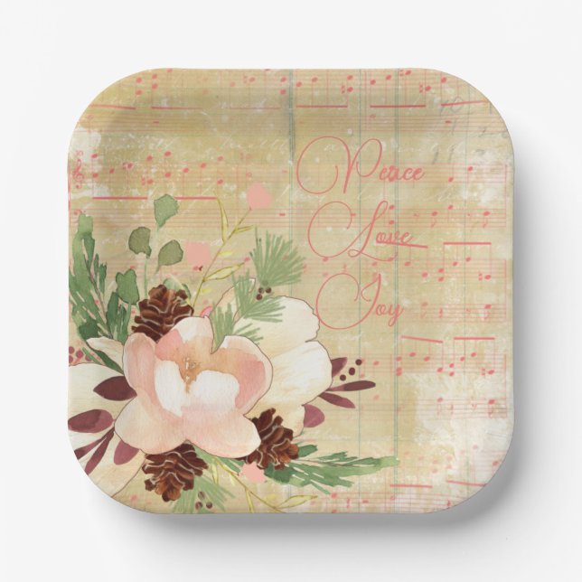 Feminine Winter Bouquet in Blush Pink Weihnachten Pappteller (Vorderseite)