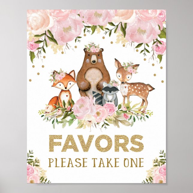 Feminine Woodland bevorzugt Kinderdusche Poster (Vorne)