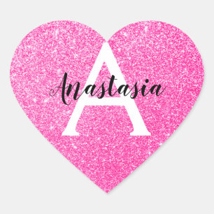 Femininer Glamour Heiß Rosa Glitter Funkeln Monogr Herz-Aufkleber