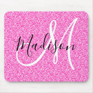 Femininer Glamour Heiß Rosa Glitter Funkeln Monogr Mousepad