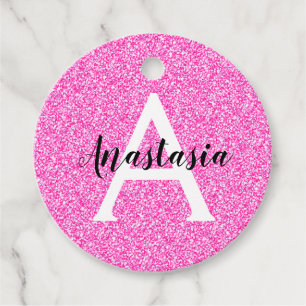 Femininer Glamour Heiß Rosa Glitter Funken Monogra Geschenkanhänger