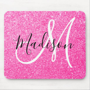 Femininer Glamour Hot Pink Glitter Funken Monogram Mousepad