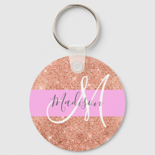 Femininer Glamour Rosa Pfirsich Gold Glitter Monog Schlüsselanhänger