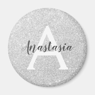 Femininer Glamour Silber Glitter Funkeln Monogramm Magnet