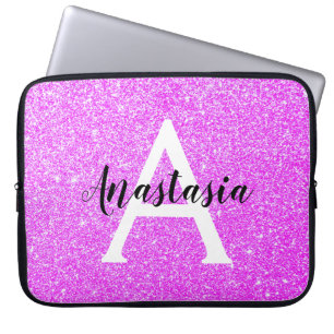 Femininer Glamour violetter Glitter Funkeln Monogr Laptopschutzhülle