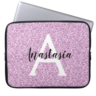 Femininer Glamour violetter Glitter Funkeln Monogr Laptopschutzhülle