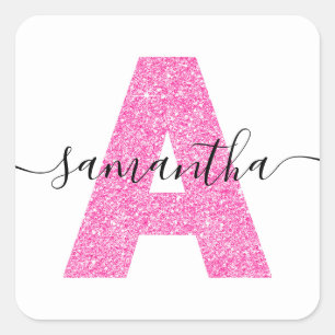 Femininer heißrosa Glitter-Buchstabe A-Monogramm Quadratischer Aufkleber