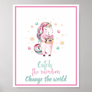 Femininer Inspirierender Rosa Einhorn Fang den Reg Poster