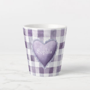 Femininer Lila Weiß Kariert Streifen Herz Name Milchtasse