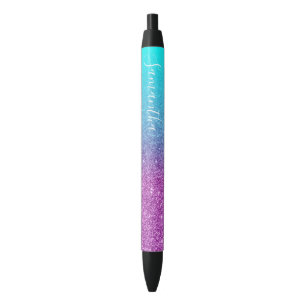 Femininer personalisierter aqua lila Ombre Glitter Kugelschreiber