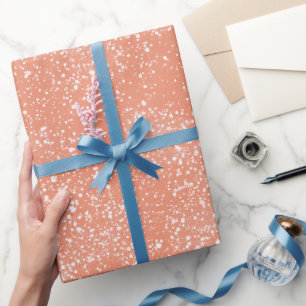 Femininer Pfirsich-Röte Weiß Glitter-Muster Geschenkpapier