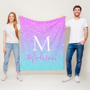 Femininer Pink Blauer Regenbogen Stern Glitter Mon Fleecedecke