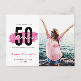 Feminines 50. Geburtstagsfoto in Rosa Wasserfarbe Postkarte
