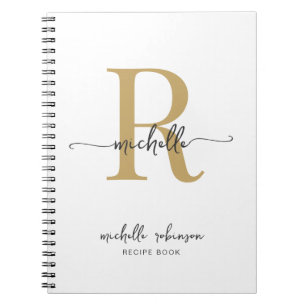 Feminines Elegantes Weißgold Kochbuch Rezept Monog Notizblock