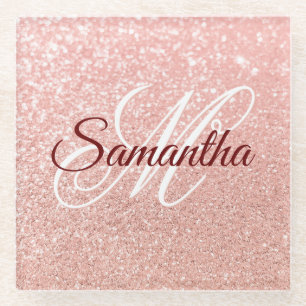 Feminines falsches Roségold-Glitter-Monogramm Glasuntersetzer