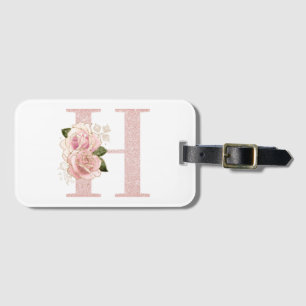 Feminines, hellrosa glänzendes, florales Monogramm Gepäckanhänger