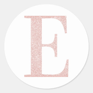 Feminines, hellrosa Glitter Monogramm E Runder Aufkleber