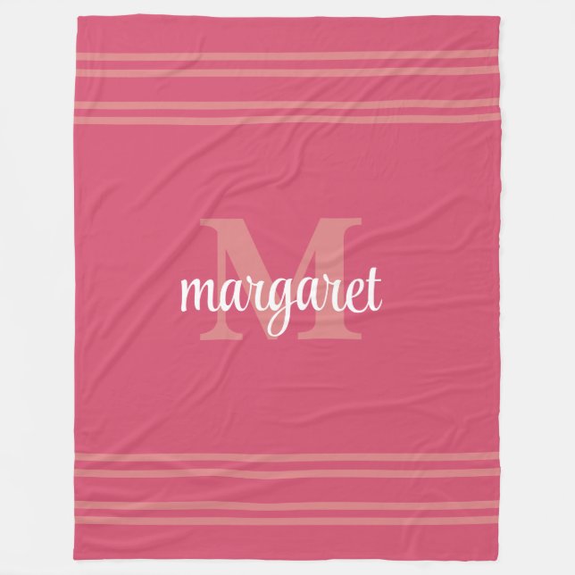 Feminines hellrosa-weißes Monogramm-Namens-Fleece- Fleecedecke (Vorderseite)