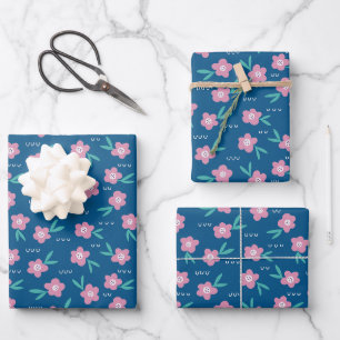 Feminines modernes florales botanisches Rosa Geschenkpapier Set