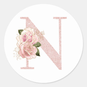 Feminines Monogramm N aus rosa-gold glänzend mit f Runder Aufkleber