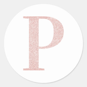 Feminines Monogramm P in Rosa Gold Glitter Runder Aufkleber