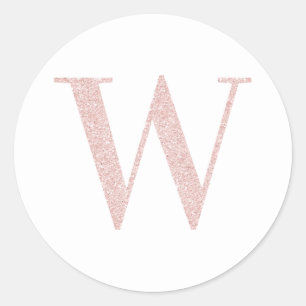 Feminines Monogramm W in Rosa Gold Glitter Runder Aufkleber