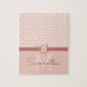 Feminines Pastell-Pfirsich-Herz-Blumenmuster & Mon