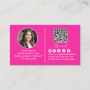Feminines Pink Connect with Us QR-Code Foto Geschä Visitenkarte