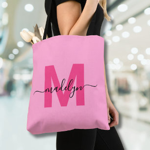 Feminines Pinkes Trendiges Modernes Skript Namensm Tasche