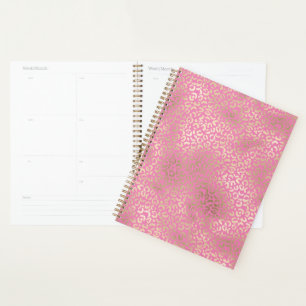 Feminines Rosa Gold Glam Leopardenmuster Planer