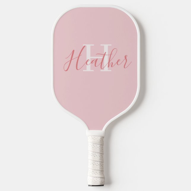 Feminines Rosa mit Namen und Initiale Pickleball Schläger (Vorderseite)