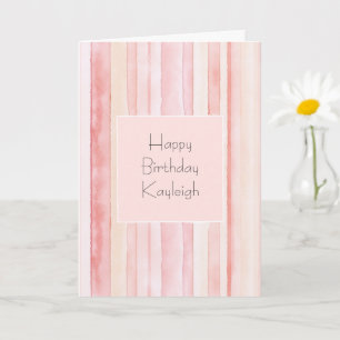 Feminines Rosa Pfirsich Streifen Geburtstag Karte