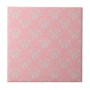 Feminines Rosa- und Weiß-Damaskus-Muster Fliese