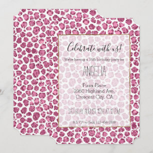 Feminines Rosa Weiß Glam Glitter Leopardenmuster   Einladung