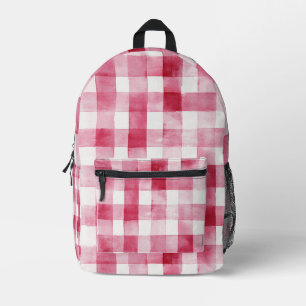 Feminines Rosa-Weiß-Kariert-Gestreift Bedruckter Rucksack