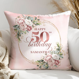 Feminines Roségold-Blumenkissen-Geschenk zum 50. G Kissen