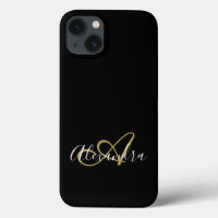 Feminines Schwarz Gold Elegantes Monogramm Schrift