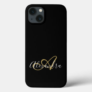 Feminines Schwarz Gold Elegantes Monogramm Schrift Case-Mate iPhone Hülle