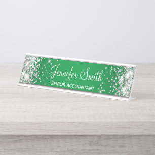 Feminines Silber-Glitter hellgrüner Farbverlauf Schreibtischnamensplakette